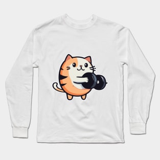 Funny Kitten with Dumbbells  for Purr-fect Workouts Long Sleeve T-Shirt